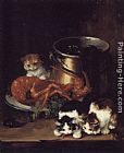 Kittens with Mussels and a Lobster by Alfred Brunel de Neuville